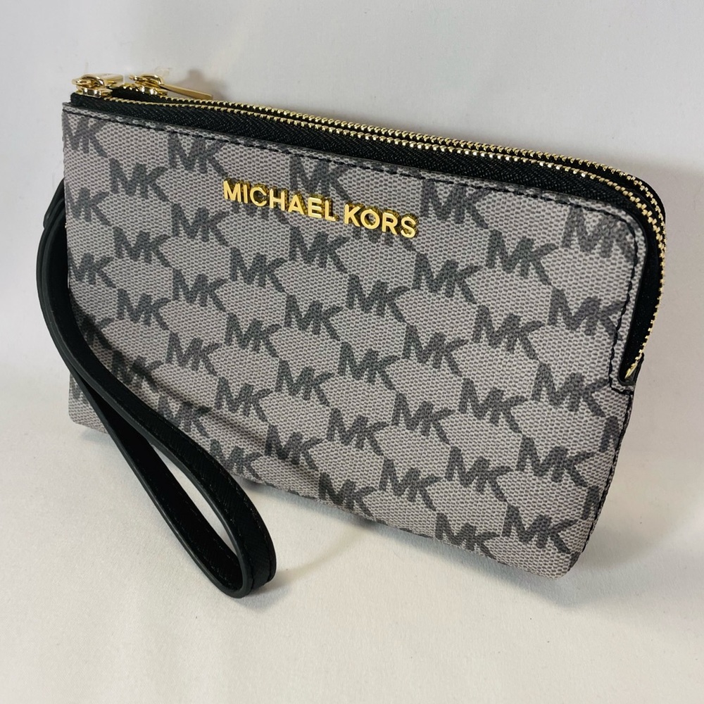 Michael Kors Black and Grey Patterned Wristlet